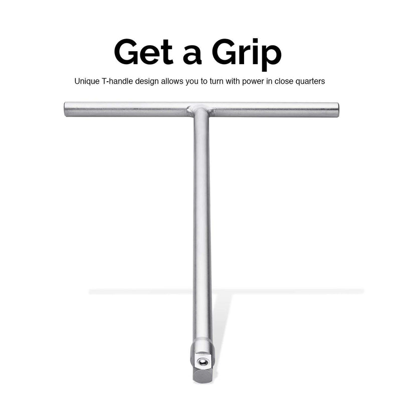 NEIKO 01135A 3/8" Drive T Handle Wrench | 11” Length | Includes 1/4" and 1/2” Adaptors | Cr-V Steel
