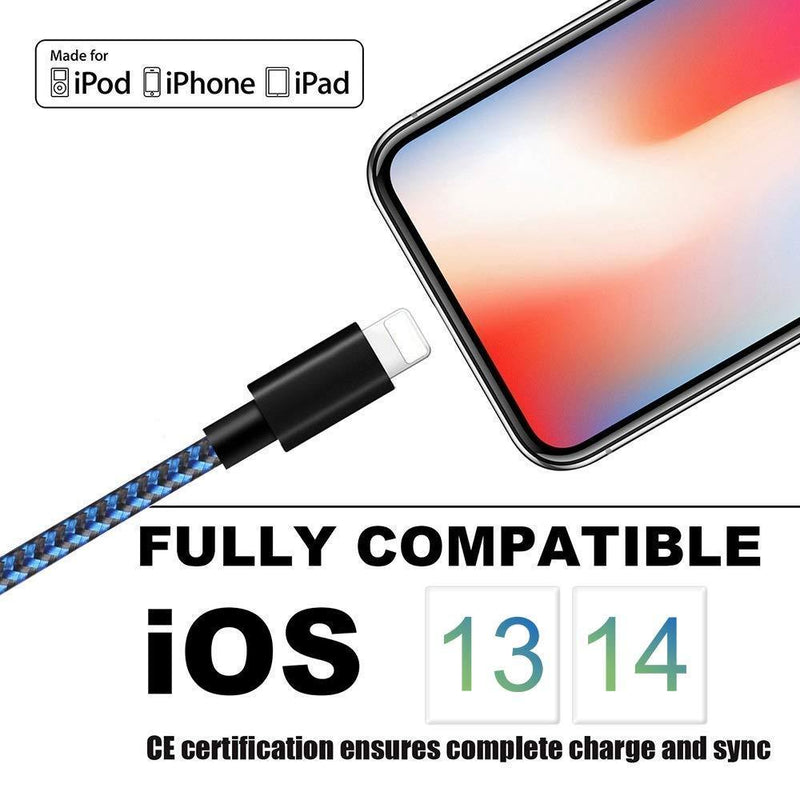 iPhone Charger [MFi Certified] 3Pack Charging Cable Nylon Braided USB Charger Cord Compatible with iPhone 12/11/XS/XR/X/8/8Plus/7/7Plus/6/6S Plus/SE/5/iPad (Blueblack) BlueBlack