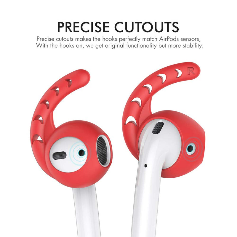 AhaStyle 3 Pairs AirPods Ear Hooks Cover Silicone Accessories Compatible with Apple AirPods and EarPods Headphones(Red) Red
