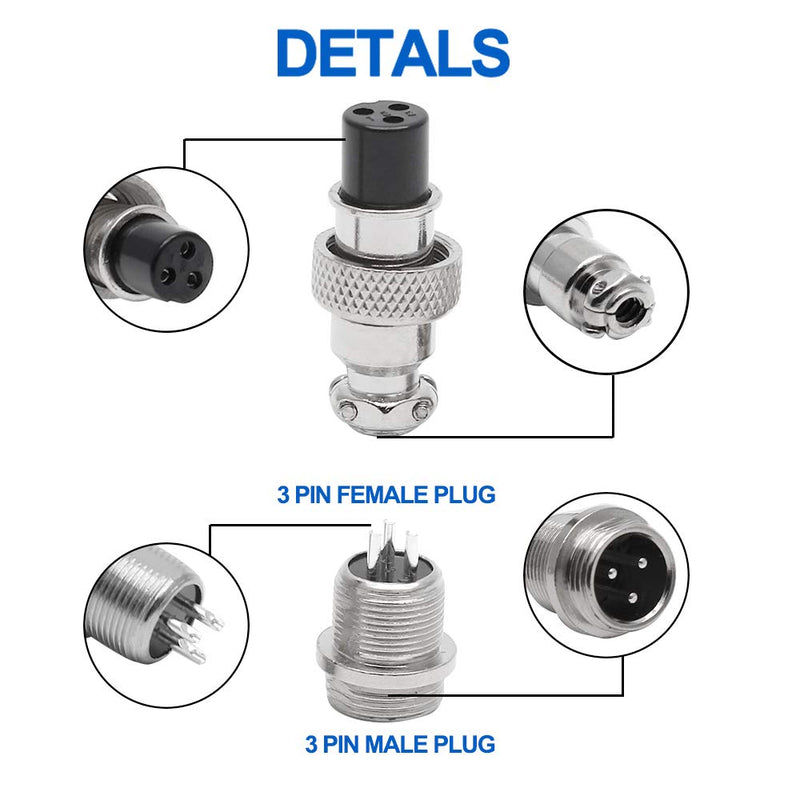 Hxchen 3Pin 12mm Waterproof Female/Male Wire Panel Power Chassis Metal Fittings Aviation Connector GX12-3P - (2 Sets)