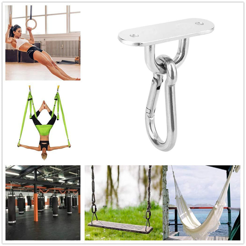 2 Set Heavy Duty Hanger Hook Hammock Wall Mount, Suspension Ceiling Hooks Outdoor Swing Mounting Hook Exercise Hook Stainless Steel Swivel Carabiner Yoga Ceiling Mount Swing Hook