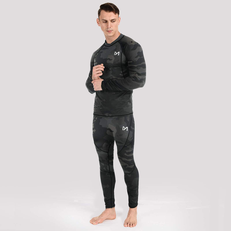 Men’s Thermal Underwear Set, Sport Long Johns Base Layer for Male, Winter Gear Compression Suits for Skiing Running Camo Small
