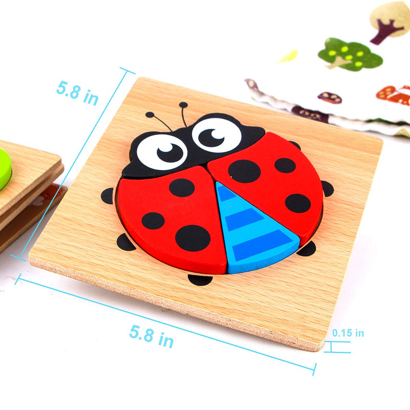 SKYFIELD Wooden Animal Puzzles for Toddlers 1 2 3 Years Old, Boys & Girls Educational Toys Gift with 4 Animals Patterns, Bright Vibrant Color Shapes, Customized Gift Box Ready Animal 1