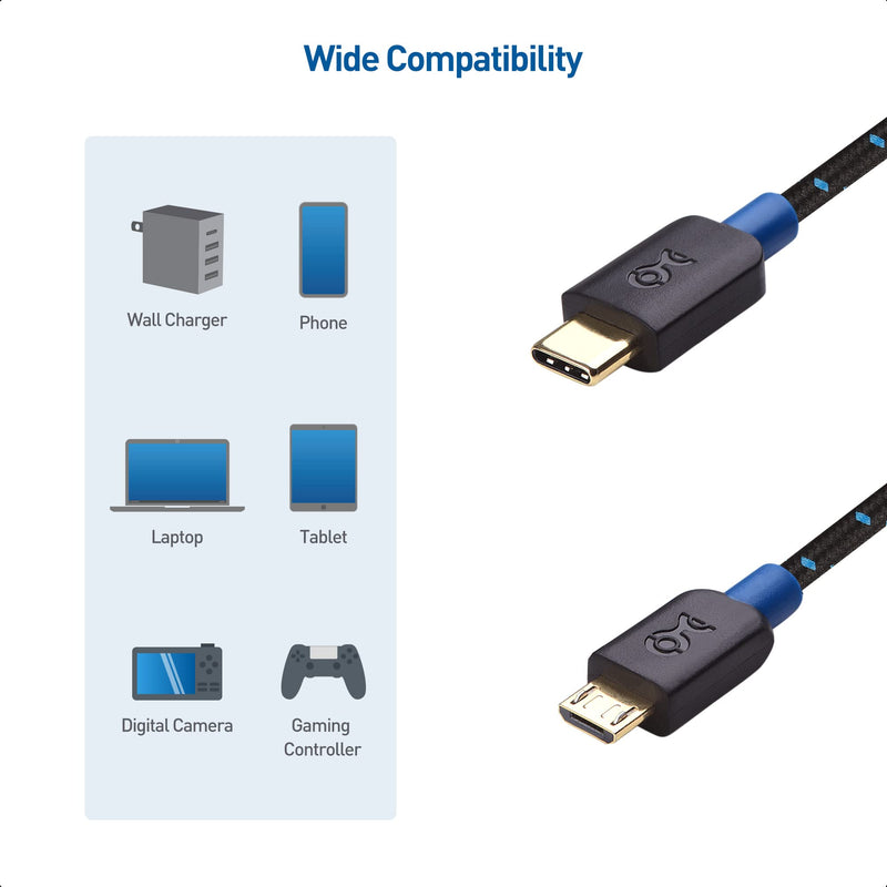 Cable Matters Braided USB C to Micro USB Cable 3.3 ft (Micro USB to USB-C Cable, USB Type C to Micro USB Cable) in Black 3 Feet