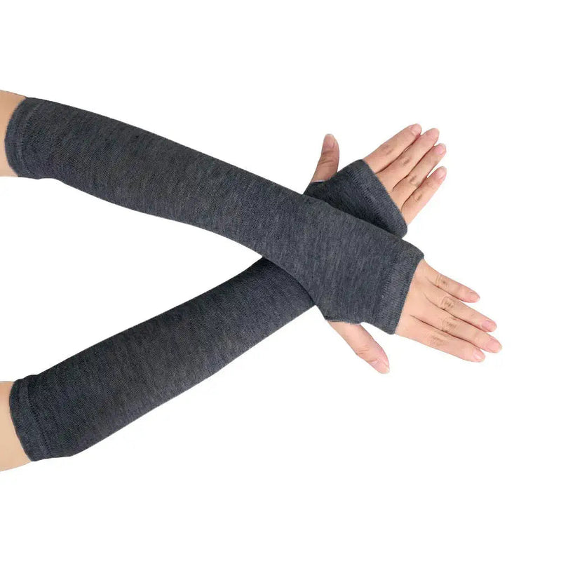 unisex Long Fingerless Gloves for Women Arm Warmers Knit Thumbhole Stretchy Gloves 3pairs（black/Darkgray/Black-gray）