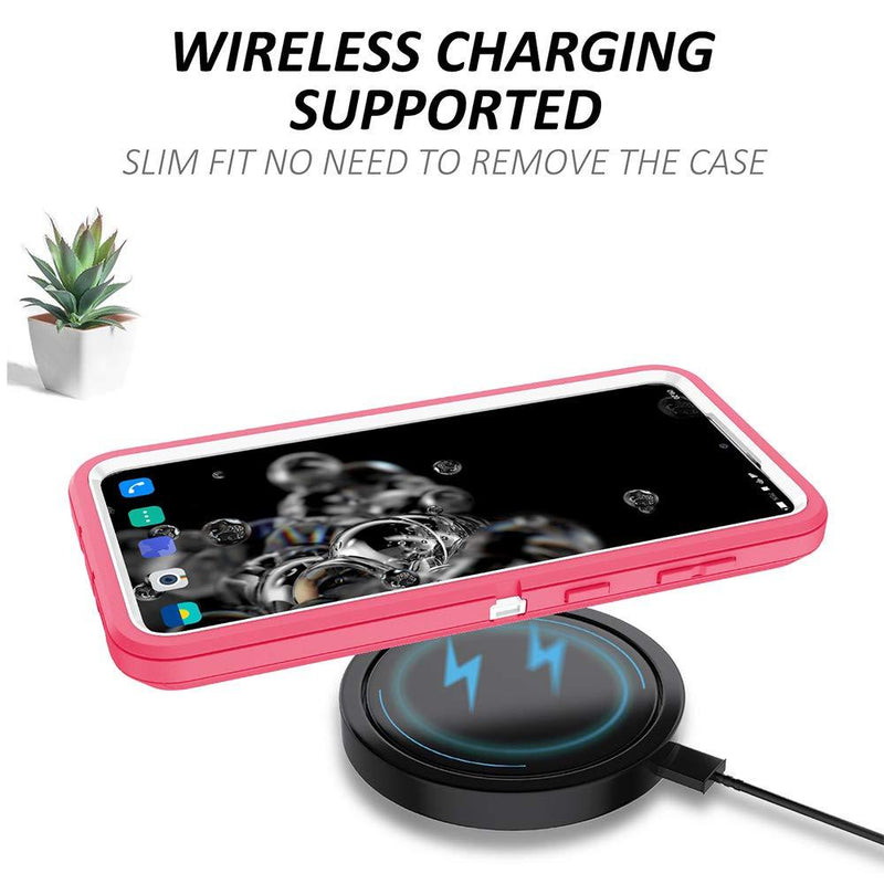 Szfirstey Case with Belt-Clip Holster for Galaxy S21 Drop Full Body Rugged Shock Dust Proof 3-Layer Military Protective Tough Durable Phone Cover Heavy Duty for Samsung S21 (Hot Pink/White) Hot Pink/White