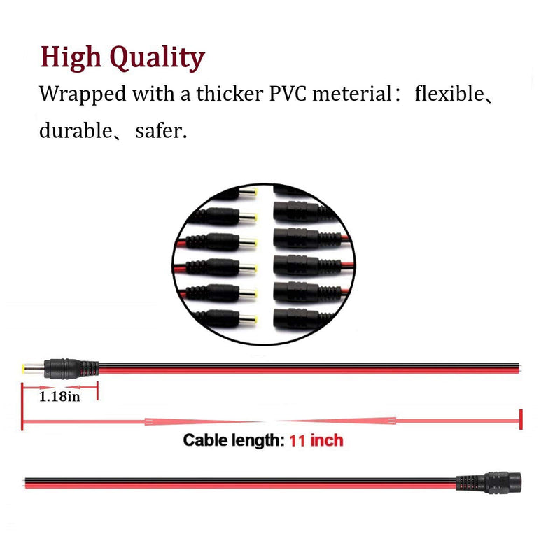 DaFuRui 36 Pack 12inch(30cm) 2.1x5.5mm DC Male Female Connectors 15V 2A DC Power Pigtai Connectors for CCTV Security Camera and Lighting CCTV Power Connector Adapter[18pcs Male and 18pcs Female]