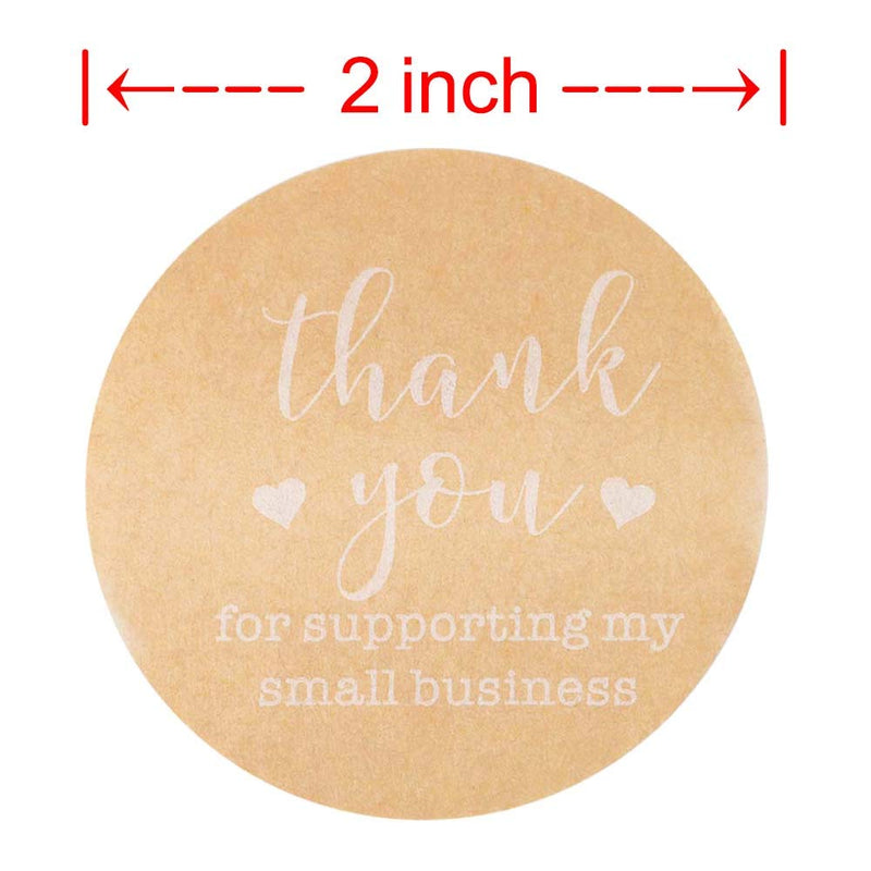 2 Inch Thank You Stickers (500 per Roll) - Natural Brown Kraft Stickers (Permanent Adhesive) for Store Owners, Crafts, Organizing, Jar and Canning Labels (Brown,White)