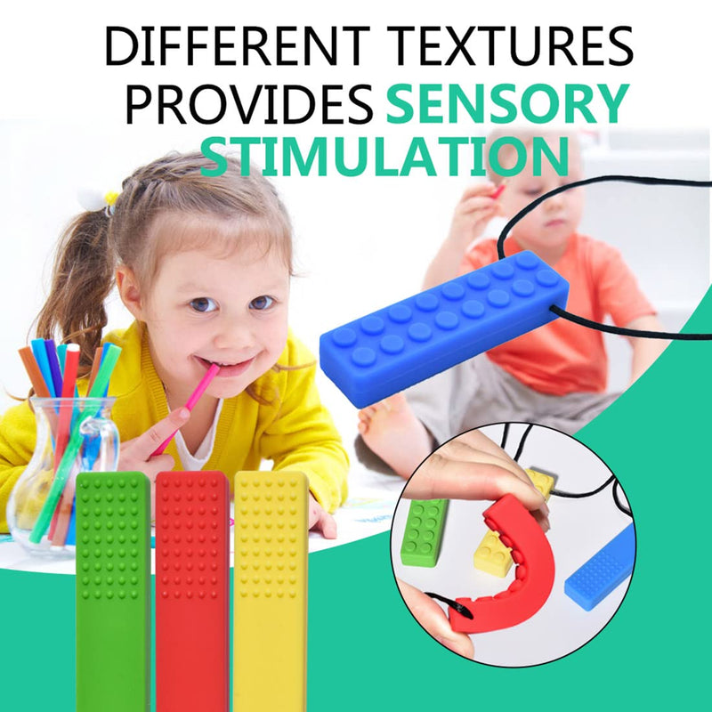 Chew Necklace, Sensory Chew Necklace Bundle for Kids with Teething, ADHD, Autism, Biting Needs, Oral Motor Chewy Teether, Silicone Necklace Made from Food Grade Silicone Safety, for Boys&Girls(4 PCS)