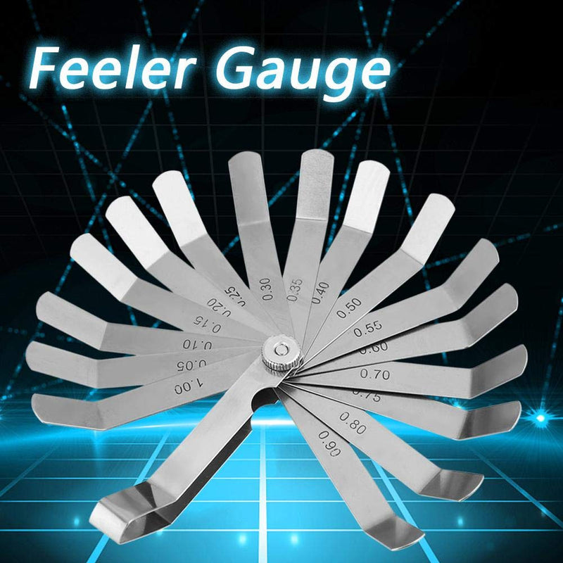 0.05-1.00mm Feeler Gauge Set, Stainless Steel Curved Feeler Gauge Measurement Tool, 16 Blade Offset Feeler Gauge Set, for Measuring Gap