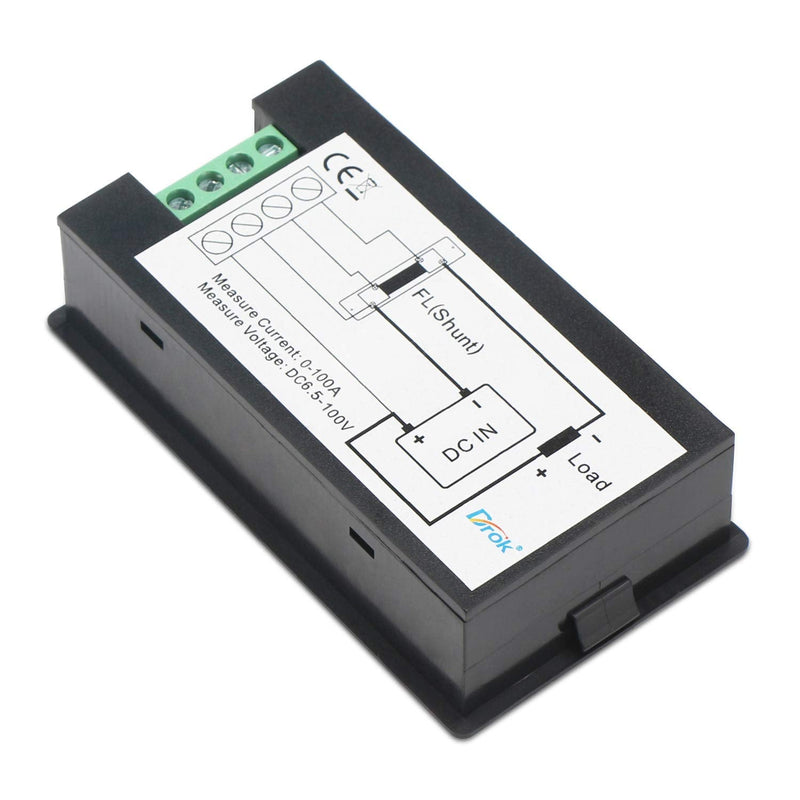 DC Battery Monitor, DROK DC Amp Meter 6.5-100V 12V 24V 48V 100A Digital Multimeter, Voltage Current Power Energy 4-in-1 Tester Gauge DC Volt Amp Watt Detector with LCD Display and Shunt