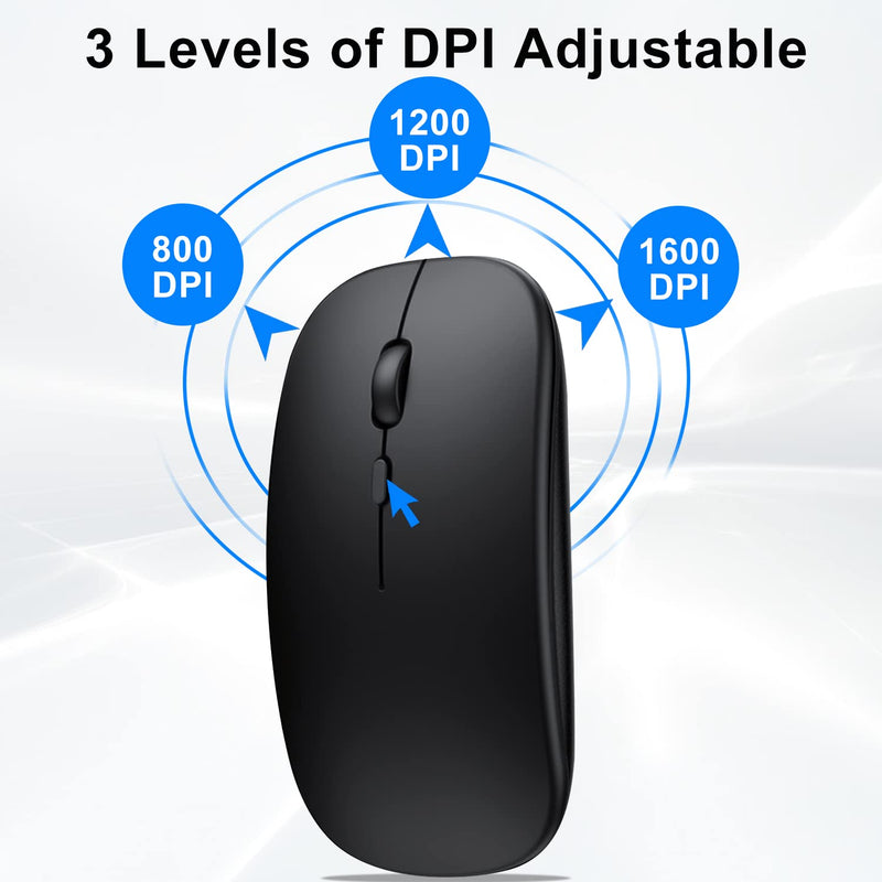 Wireless Bluetooth Mouse for iPad/MacBook Pro/Air /Laptop/pc Rechargeable Silent Mouse Portable Slim for Surface Pro/Lenovo/ Samsung Tablet (Black) Black