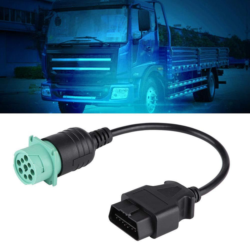 Truck Diagnostic Scanner Cable, 9 Pin to 16 Pin OBD2 Diagnostic Scanner Cable Adapter for Cummins Diesel Engine Truck (Black/Green)
