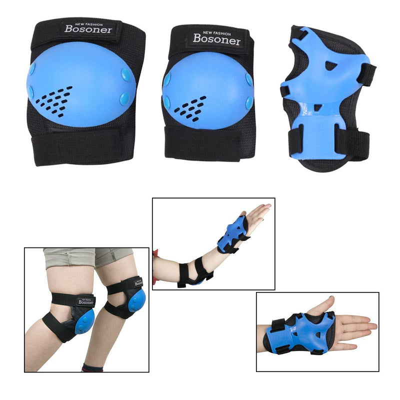 BOSONER Kids/Youth Knee Pad Elbow Pads for Roller Skates Cycling BMX Bike Skateboard Inline Rollerblading, Skating Skatings Scooter Riding Sports Black / Blue Medium