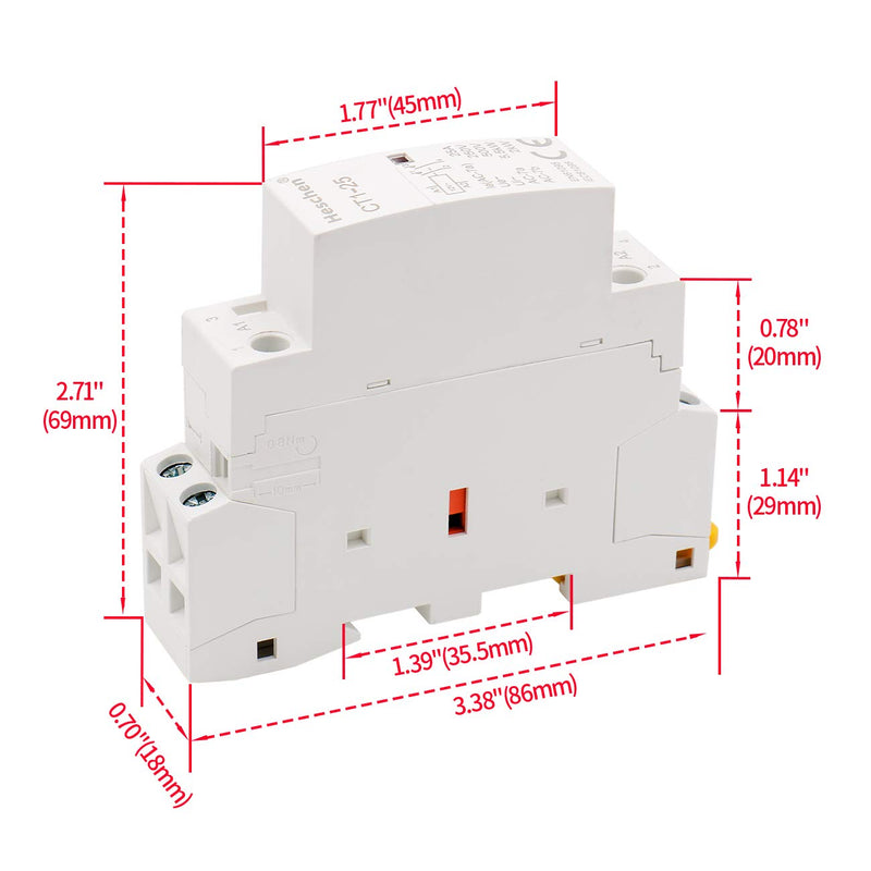Heschen household AC contactor, CT1-25, Ie 25A, 2 pole two normally open, AC 12V coil voltage, 35mm DIN rail mounting