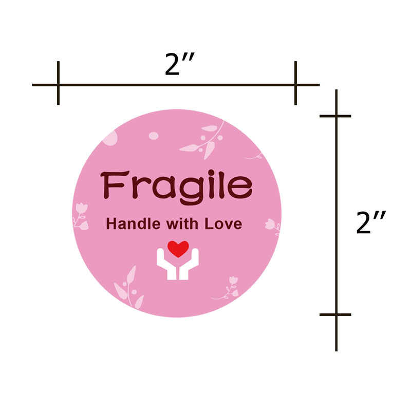 2 inch Pink Fragile Handle with Love Tender Warning Sticker Small Moving Thank You Shipping Labels for Luggage Gift Bag Small Business Mailing Packages 500 pcs per roll Heavy-Duty Handle with Care