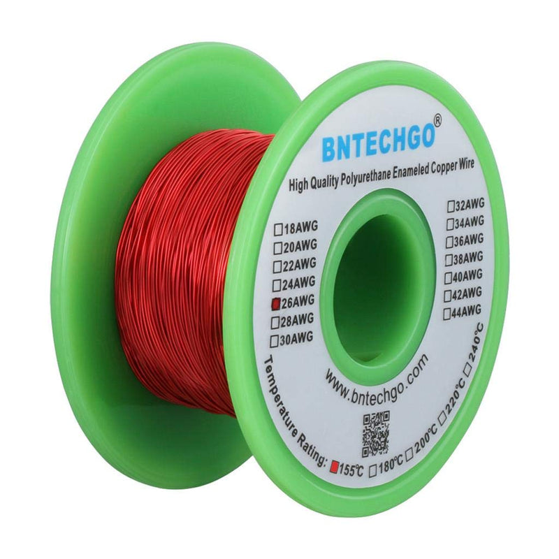 BNTECHGO 26 AWG Magnet Wire - Enameled Copper Wire - Enameled Magnet Winding Wire - 4 oz - 0.0157" Diameter 1 Spool Coil Red Temperature Rating 155℃ Widely Used for Transformers Inductors 26 gauge enameled magnet wire 4 oz red 4 oz
