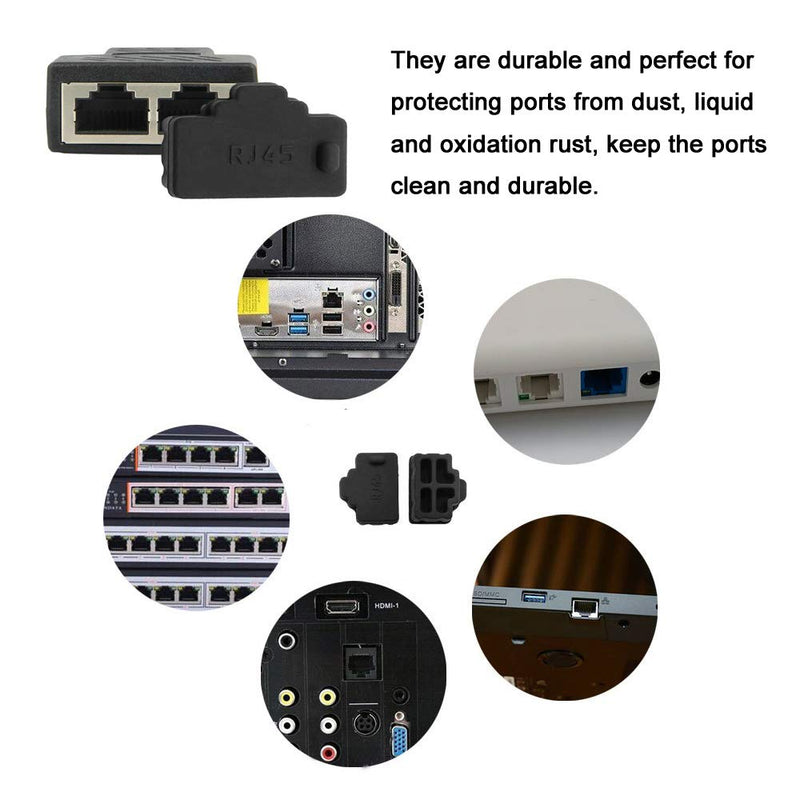 Silicone 55Pcs Ethernet Hub Port RJ45 Anti-Dust Cover Plugs Protector Stopper Cap for Female Port Black for TV,Computer,Other Devices.