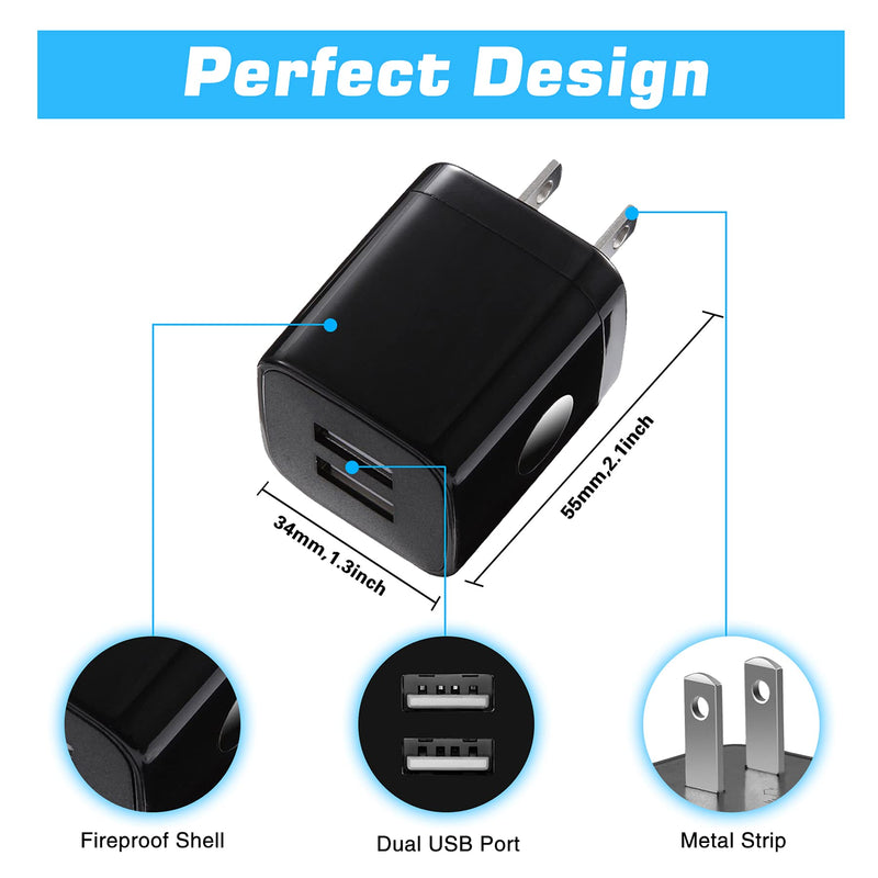 X-EDITION USB Wall Charger, 4-Pack 2.1A Dual Port USB Cube Power Adapter Wall Charger Plug Charging Block Compatible with Phone Xs Max/Xs/XR/X/8/7/6S/6 Plus, Pad, Samsung, Android Phone (Black) Black