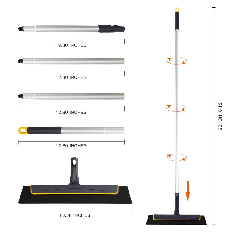 Yocada Floor Squeegee Broom Perfect for Shower Bathroom Kitchen Home Tile Pet Hair Fur Floor Marble Glass Window Water Foam Cleaning Long Adjustable Removable Handle Anti-Static Household 51in Pole 51 Inch (Pack of 1)