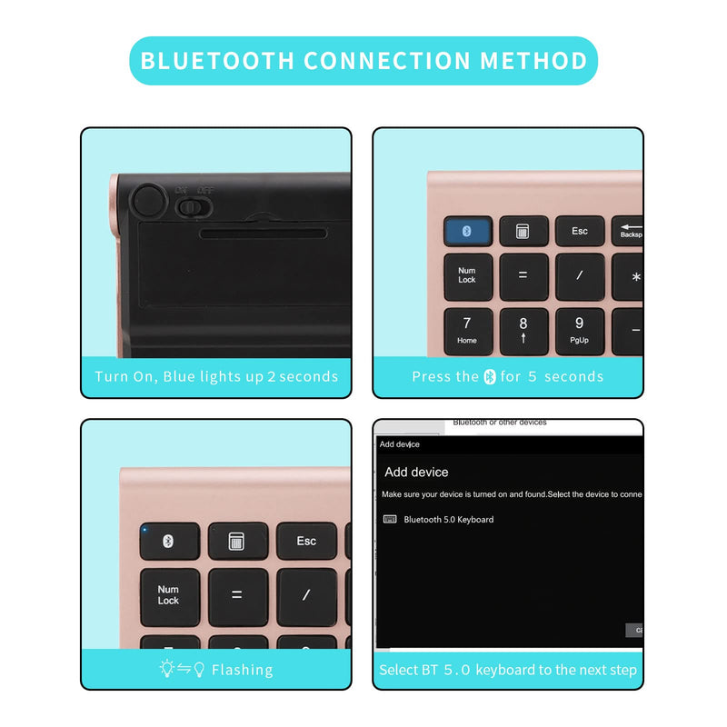 Bluetooth Number Pad,Bluetooth 5.0 Wireless Number Pad with Shortcut Keys,22 Keys Portable Financial Accounting Extensions 10 Keys for Laptop Desktop, PC, Pad,Notebook (Gold) Rose Gold