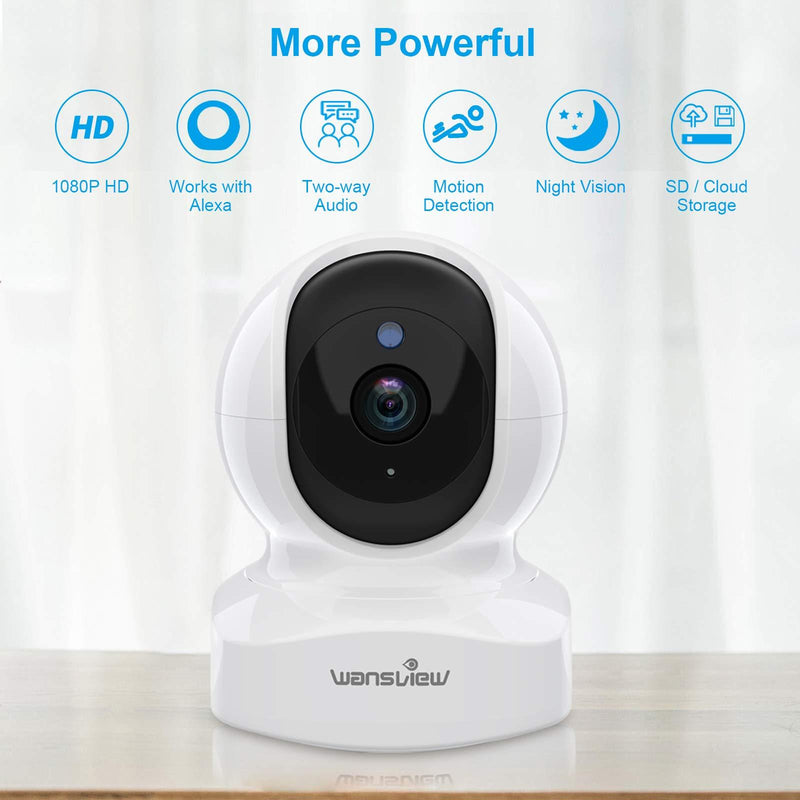 Home Security Camera, Baby Camera,1080P HD wansview Wireless WiFi Camera for Pet/Nanny, Motion Alerts, 2 Way Audio, Night Vision, Compatible with Alexa Echo Show, with TF Card Slot and Cloud White