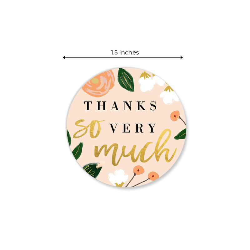 Modern Floral & Faux Gold Thank You Label/Roll of 500 1.5" Labels/Chic All Occasion Thanks Stickers