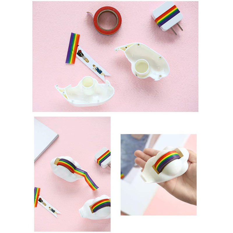 Lind Kitchen 1-Pack Creative Cloud Tape Dispenser with Rainbow Masking Tape,Decorative Cartoon Plastic Tape Holder Cutting Tape for Home Office School Stationery Supplies