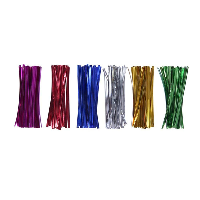 200 Clear Small Long Candy Cello Treat Bags 2x10 with 4" Twist Ties 6 Mix Colors - 1.4mils Thickness OPP Poly Bags for Birthday Favor Candles Pretzel Icy Candy Popsicle (2'' x 10'') 2'' x 10''
