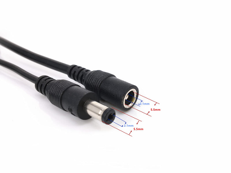 2 Pack Black 1 Female to 3 Male 5.5mm X 2.1mm CCTV DC Power Supply Splitter Cable