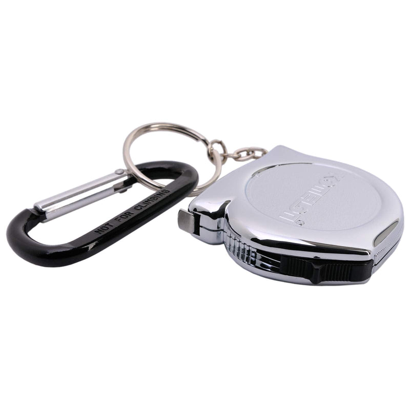 KOMELON KMC-74K Pro Easy Chrome Case Tape Measure 3m x 6mm Metric Rulers Key Chain Key-Ring with Carabiner Clip Accessory