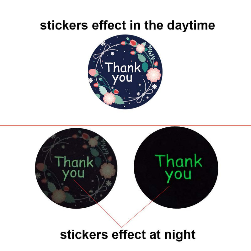 Thank You Stickers Roll, 1.5Inch 500 Units Glow in The Dark Label Seal Sticker, Luminous Decorative Sealing Labels for Small Business Packaging Wedding Baby Shower Birthday