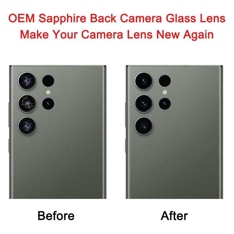 Perzework 2 Set Back Rear Camera Lens Glass Replacement for Samsung Galaxy S23 Ultra with pre-Installed Adhesive and Reparing Toolkit