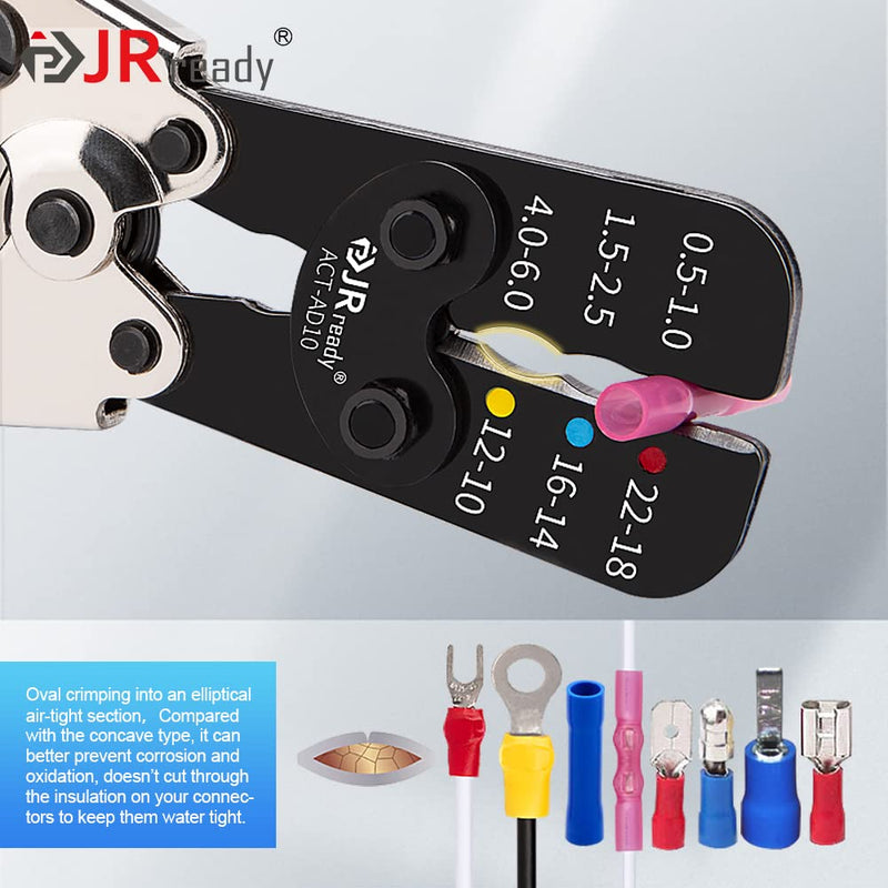 JRready heat shrink Crimping Tool Kit, Ratcheting wire crimper for Insulated Terminals and butt splices in Wire 22-18, 16-14, 12-10AWG. Hand Crimping Pliers ACT-AD10 ACT-AD10 Crimper