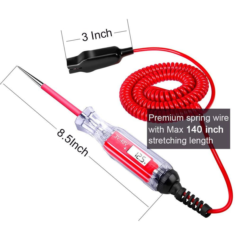JASTIND Premium 3-48V DC Digital LCD Display Test Light with 140 Inch Extended Spring Wire, Car Truck Vehicles Low Voltage Tester, Automotive Circuit Tester with Sharp Stainless Probe