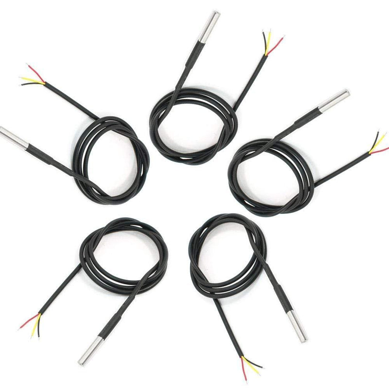 Eiechip 5PCS Waterproof Temperature Probe Thermometer DS18B20 1M with Heat Resistance Thermal Cable