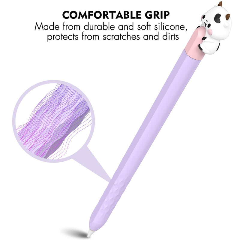 NIUTRENDZ Cute iPencil Case for Apple Pencil 2nd Generation Cover Silicone Sleeve Accessories Protective Skin Compatible with Magnetic Charging and Double Tap (Cow + Pink + Purple) Cow + Pink + Purple
