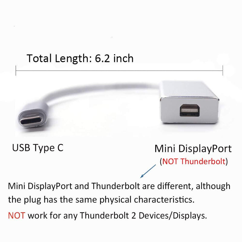 Amiroko USB-C to Mini DisplayPort Adapter, USB 3.1 Type C (Thunderbolt 3) to Mini DP Adapter 4K Compatible with Lenovo T470, MacBook Pro to LED Cinema Display /Dell Monitor, etc - Silver