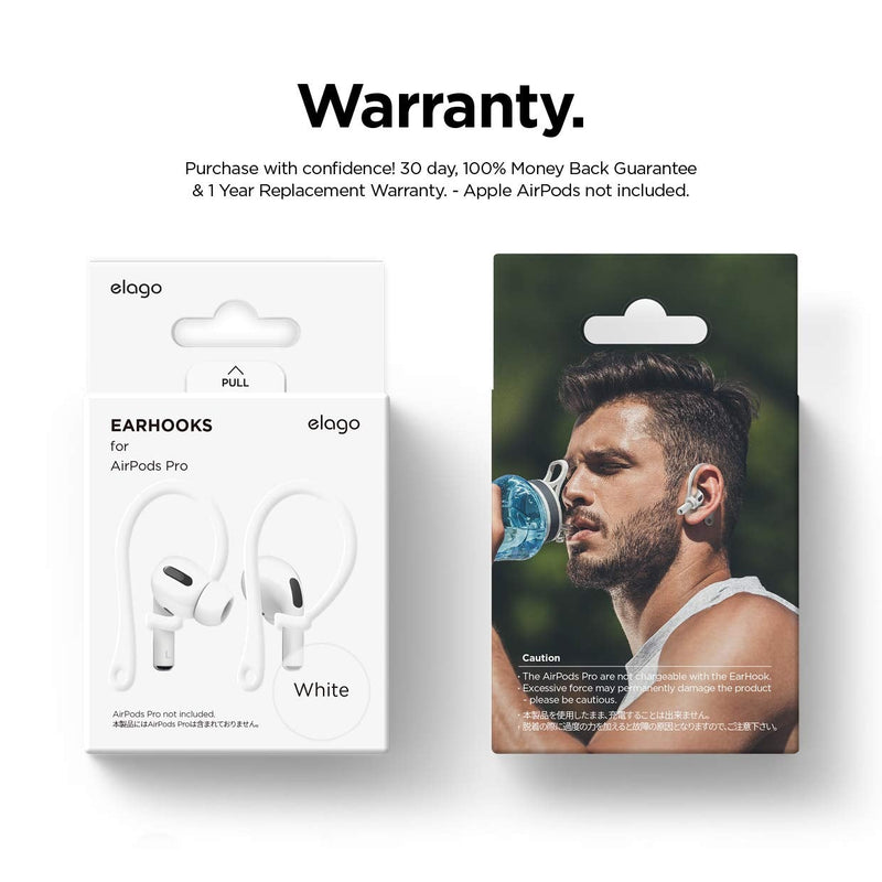 elago Ear Hooks Designed for Apple AirPods Pro and Designed for AirPods 1 & 2, Ergonomic Design, Durable TPU Construction, Full Access (White) [US Patent Registered] White