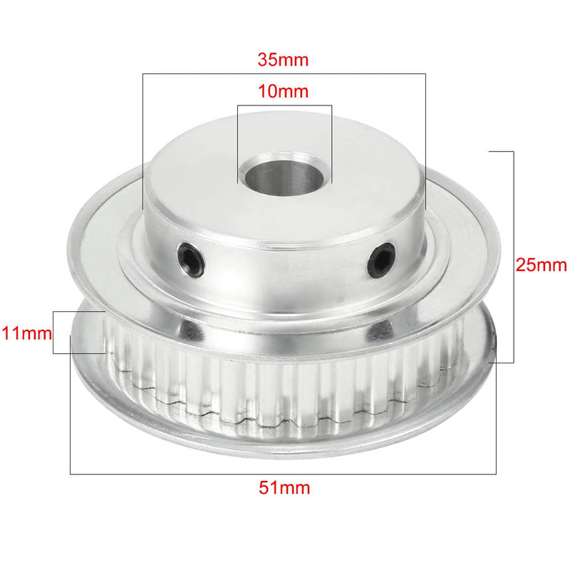 uxcell Aluminum 30 Teeth 10mm Bore 5.08mm Timing Belt Pulley for 10mm Belt