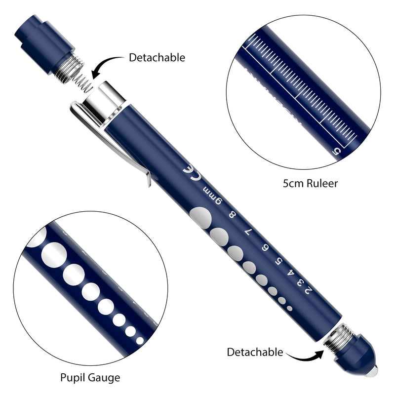 RISEMART pupil light, diagnostic light, nurse emergency service accessories with pupil measuring device and ruler (dark blue with black) dark blue with black