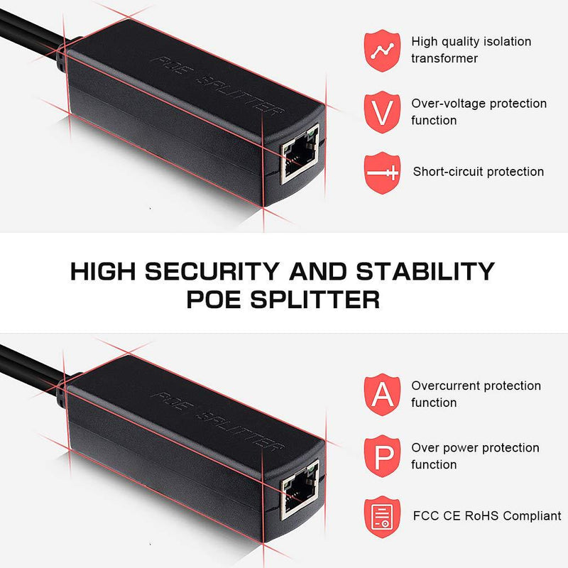 Active PoE Splitter - Power Over ethernet Splitter Adapter, 48V to 12V, IEEE 802.3af Compliant, 10/100Mbps PoE Splitter for Surveillance Camera, WAP and VoIP Phone, up to 100m, 2 Pack Active POE Splitter: 10/100M