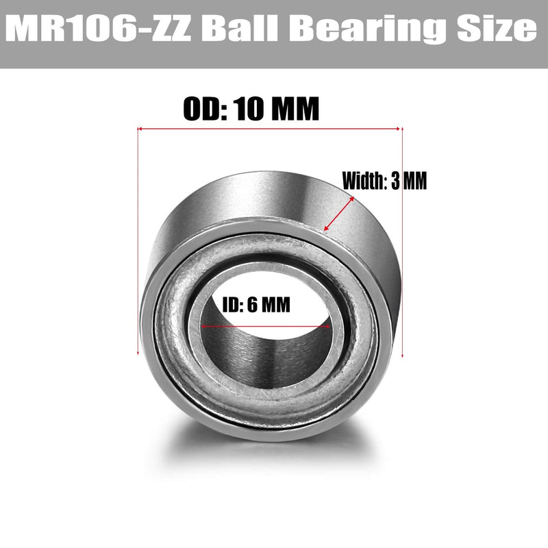 MR106-ZZ Bearing 6 x 10 x 3mm Both Sides Metal Shielded Ball Bearing Pre-Lubricated with Grease MR106-ZZ Radial Ball Bearing (10 Pack)