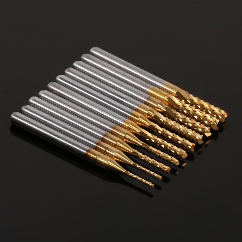 10 pcs End Mill Titanium Coated Milling Cutter Set Carbide CNC Milling Cutter Engraving Bits Carving Drill Tools 1.0-3.0mm 1.0-3.0mm