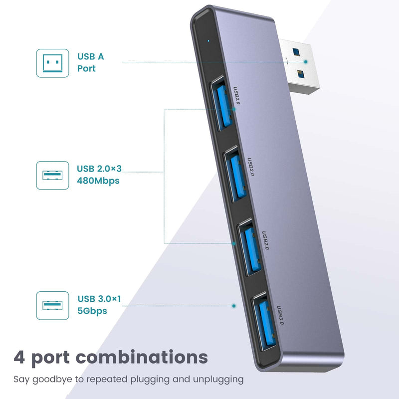 Fidioto USB Hub,4 Port USB 3.0 * 1 Hub, 2.0 * 3 Hub Splitter for Laptop,Windows PC,Mac,Printer,Flash Drive,Mobile HDD, Notebook PC
