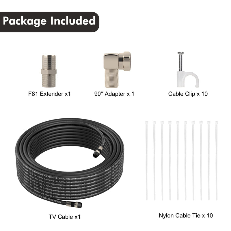 Coaxial Cable 25FT, RG6 Coax Cable Cord for TV with Weatherproof Rubber Boot - Ideal Outdoor TV Cable Wire and Antenna Wire Extension Cable, Tri-Shield UV - Fire Resistant Wall Rated - by RELIAGINT 25 FT