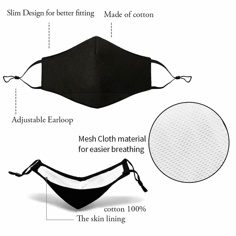 3 Pcs Adult Unisex Reusable Washable Adjustable Face Protection with Filter Pocket and Nose Wire Black Breathable Cotton Dust Cloth with 10Pcs Replacement Carbon Filters for Man and Women 3+10Pcs