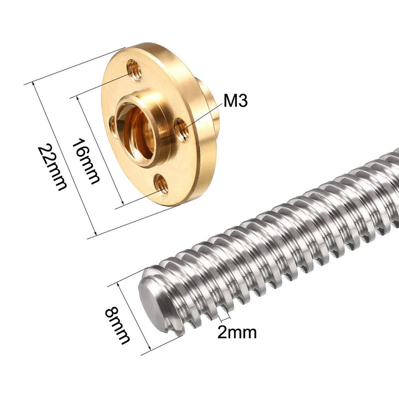 uxcell 150mm Length T8 8mm Dia Lead Screw Rod,4 Lead Stainless Steel Lead Screw Rod with Copper Nut Trapezoidal Thread for 3D Printer Z Axis2pcs