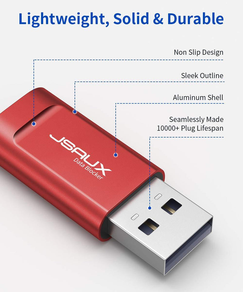 USB Data Blocker, JSAUX (4-Pack) USB-A Defender Only for Quick Charge, Protect Against Juice Jacking, Refuse Hacking Provide Safe Charging- Red