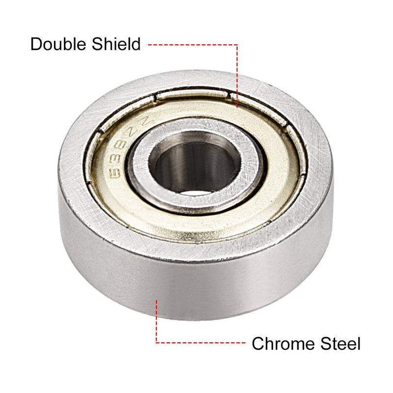 uxcell 638ZZ Deep Groove Ball Bearing Double Shield 638-2Z 80038, 8mm x 28mm x 9mm Chrome Steel Bearings (Pack of 1) 8mmx28mmx9mm